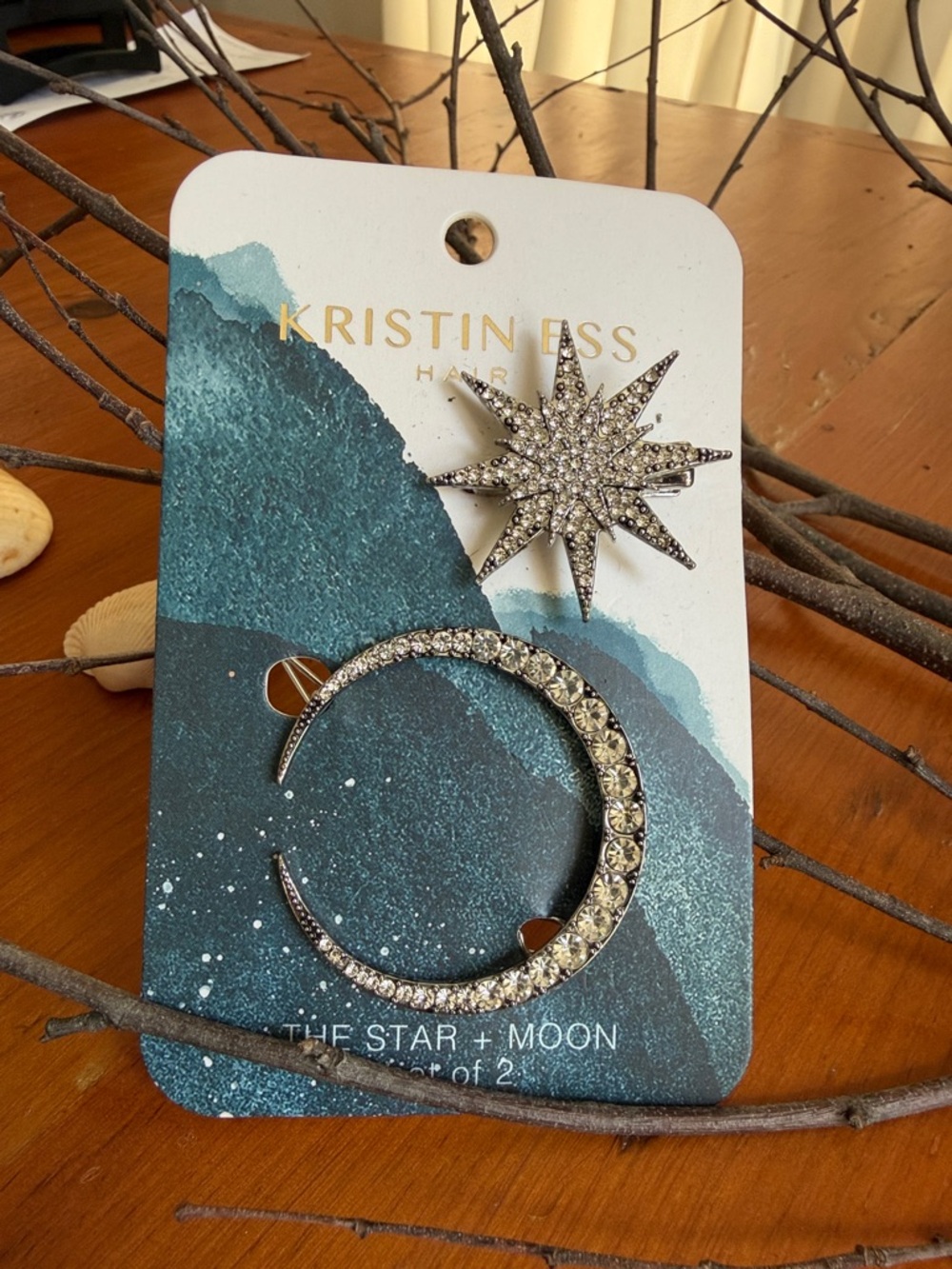 Kristin Ess Star and Moon Rhinestone Hair Clips - Gold